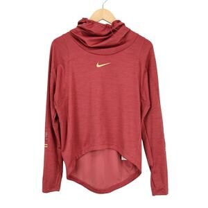 Nike Glam Metallic Hooded Funnel Neck Pullover Long Sleeve Red Gold Size Small